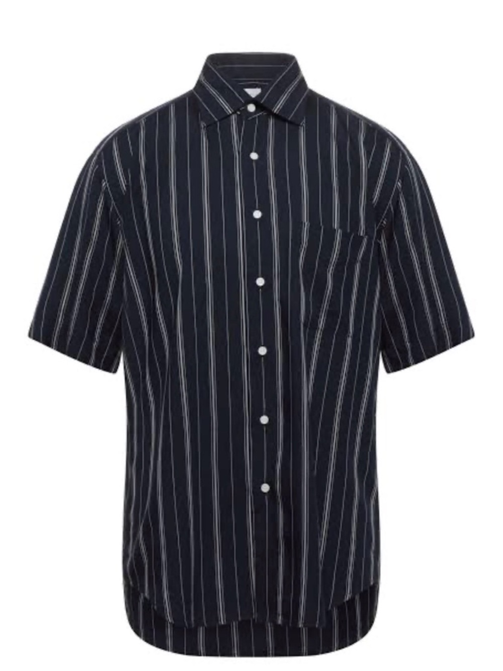 Sandro Navy Short-Sleeve Vertical Stripe Button-Down Shirt
